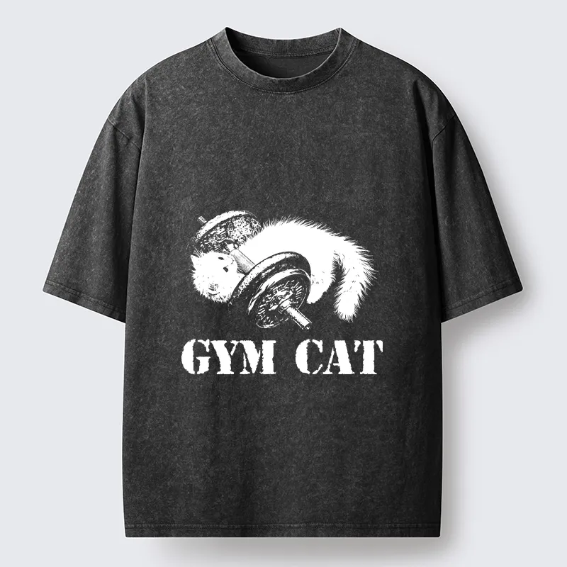 Tokyo-Tiger Cat Pumping Iron At The Gym Washed T-Shirt