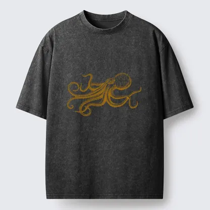 Tokyo-Tiger Vintage Octopus Illustration Art Washed T-Shirt