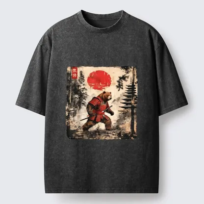 Tokyo-Tiger Japanese Samurai Bear With Katana Washed T-Shirt
