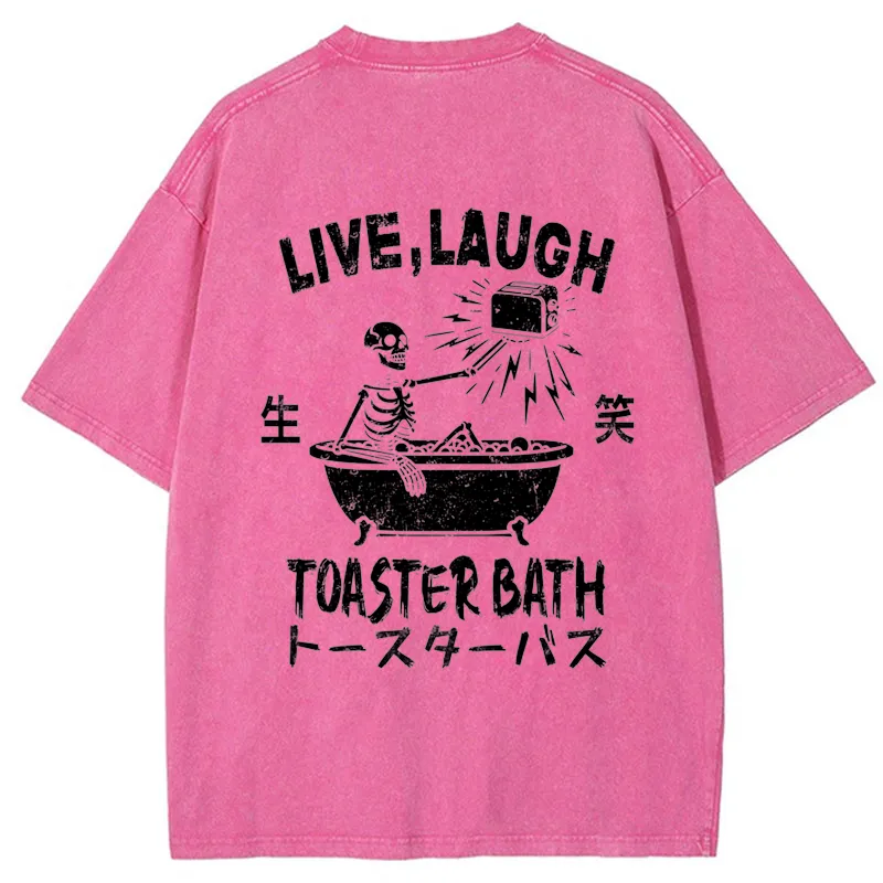 Tokyo-Tiger Funny Electric Shock Skeleton Back Washed T-Shirt