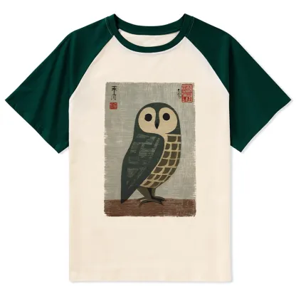 Tokyo-Tiger Traditional Owl In Japanese Art Raglan T-shirt