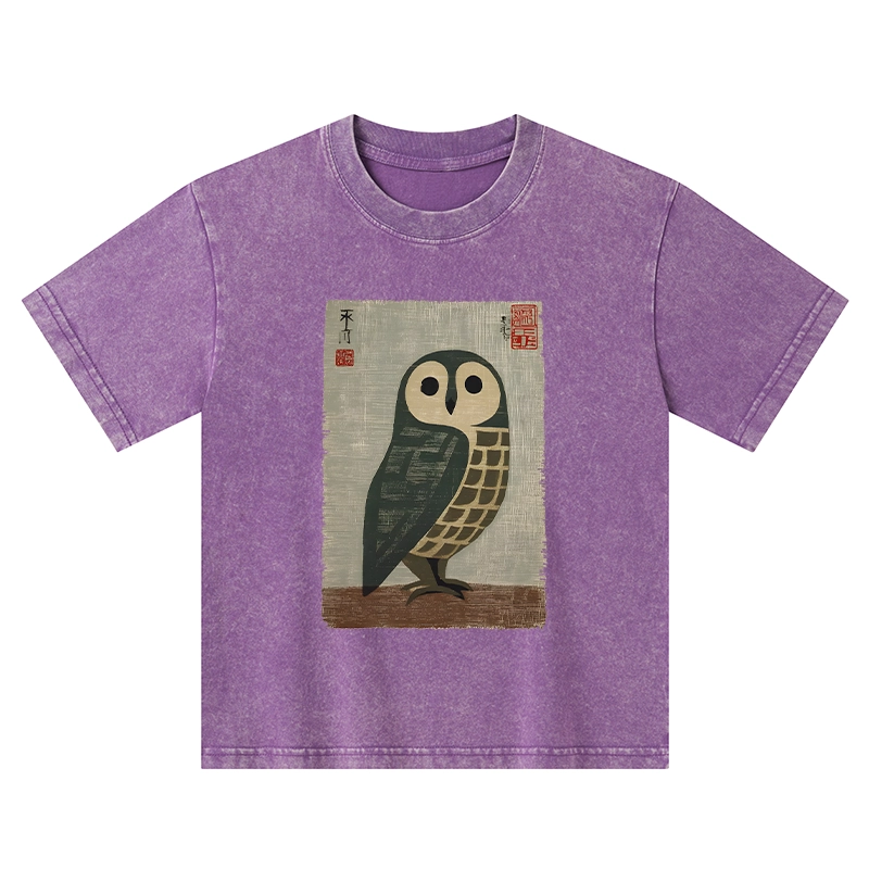 Tokyo-Tiger Traditional Owl In Japanese Art Kids Washed T-Shirt