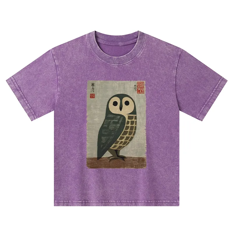 Tokyo-Tiger Traditional Owl In Japanese Art Kids Washed T-Shirt