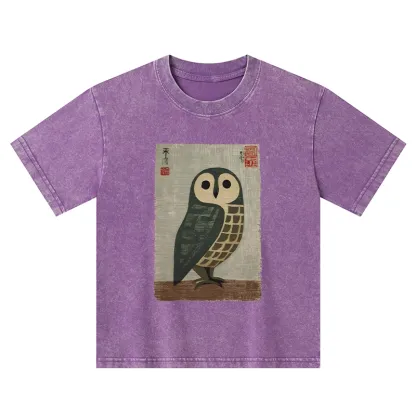 Tokyo-Tiger Traditional Owl In Japanese Art Kids Washed T-Shirt