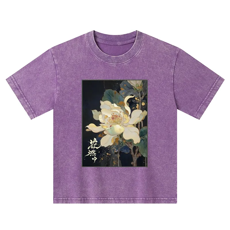 Tokyo-Tiger Lotus Adorned With Golden Specks Kids Washed T-Shirt