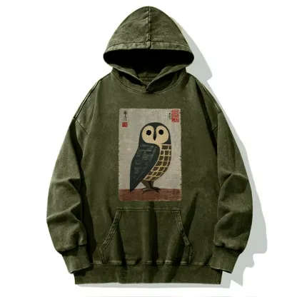 Tokyo-Tiger Traditional Owl In Japanese Art Washed Hoodie