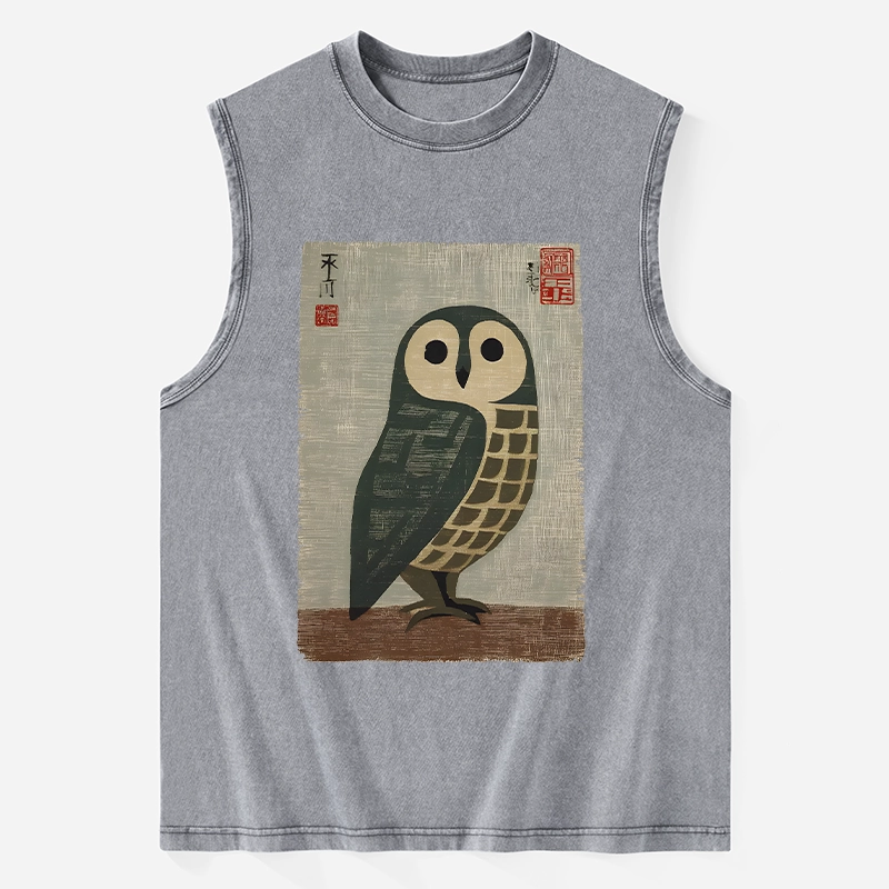 Tokyo-Tiger Traditional Owl In Japanese Art Washed Tank