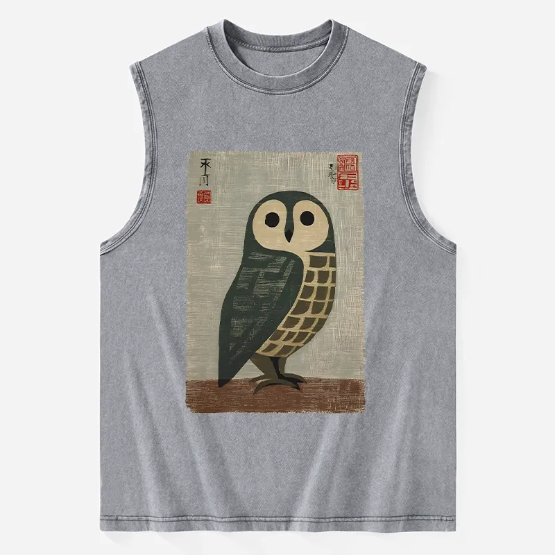 Tokyo-Tiger Traditional Owl In Japanese Art Washed Tank Sale