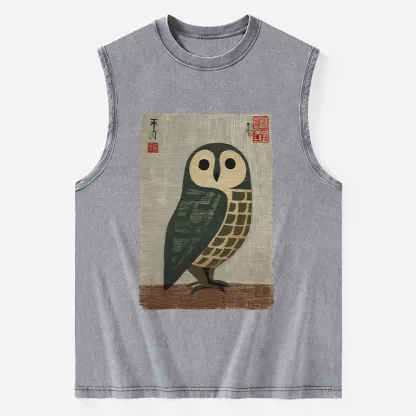Tokyo-Tiger Traditional Owl In Japanese Art Washed Tank