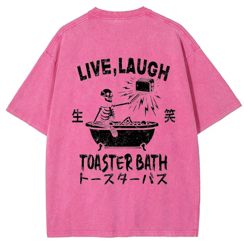 Tokyo-Tiger Funny Electric Shock Skeleton Back Washed T-Shirt