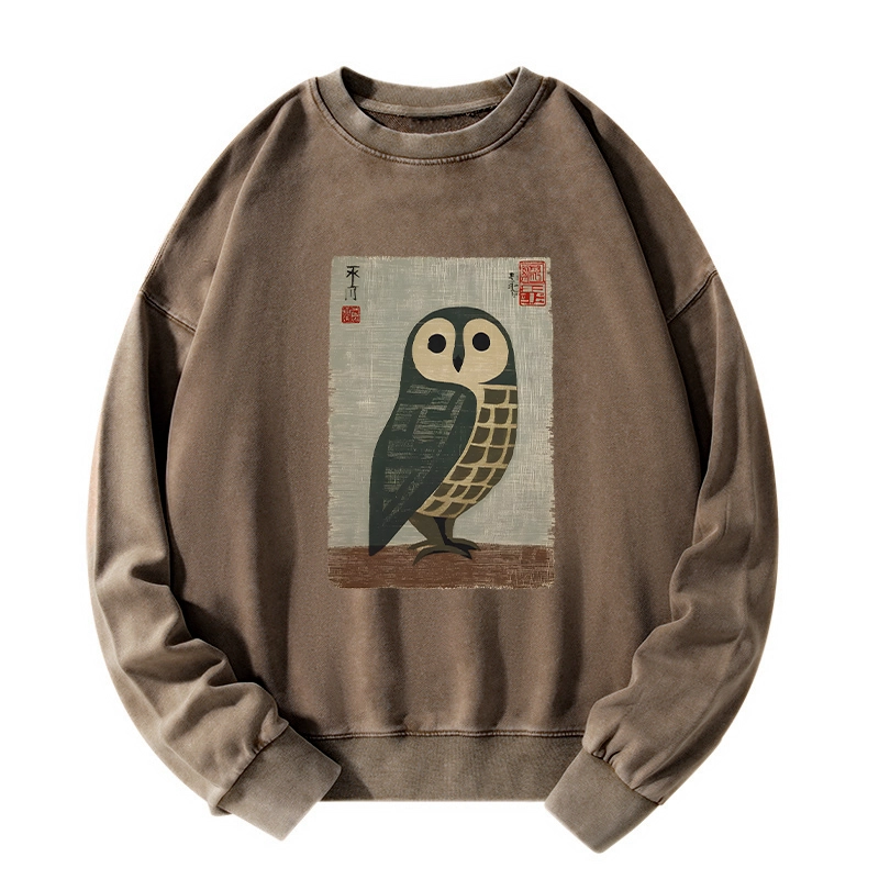 Tokyo-Tiger Traditional Owl In Japanese Art Washed Sweatshirt