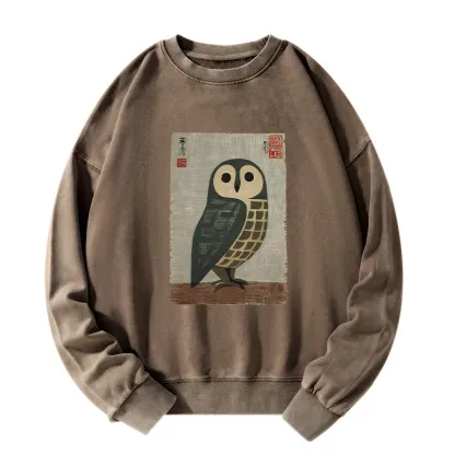 Tokyo-Tiger Traditional Owl In Japanese Art Washed Sweatshirt