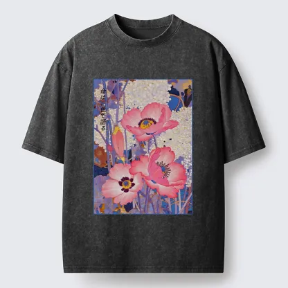 Tokyo-Tiger Vintage Japanese Poppy Art Washed T-Shirt