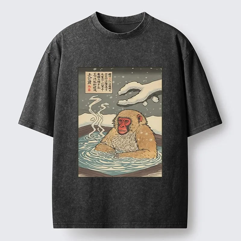 Tokyo-Tiger Japanese Snow Monkey Onsen Washed T-Shirt