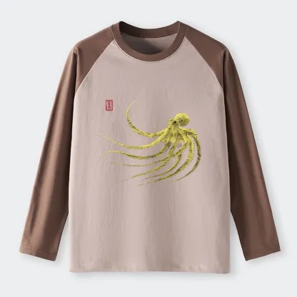 Tokyo-Tiger Retro Octopus Japanese Raglan Long Sleeve T-shirt
