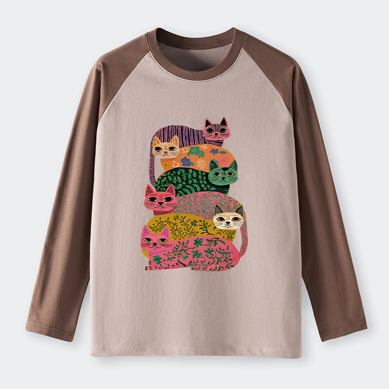 Tokyo-Tiger Colorful Cats Raglan Long Sleeve T-shirt