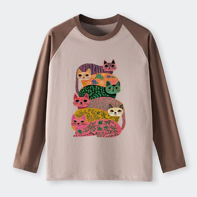Tokyo-Tiger Colorful Cats Raglan Long Sleeve T-shirt