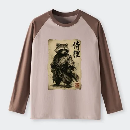 Tokyo-Tiger Retro Raccoon Samurai Raglan Long Sleeve T-shirt