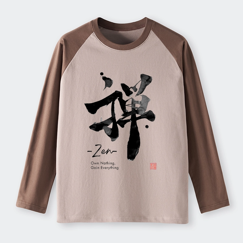 Tokyo-Tiger Zen Texts Raglan Long Sleeve T-shirt