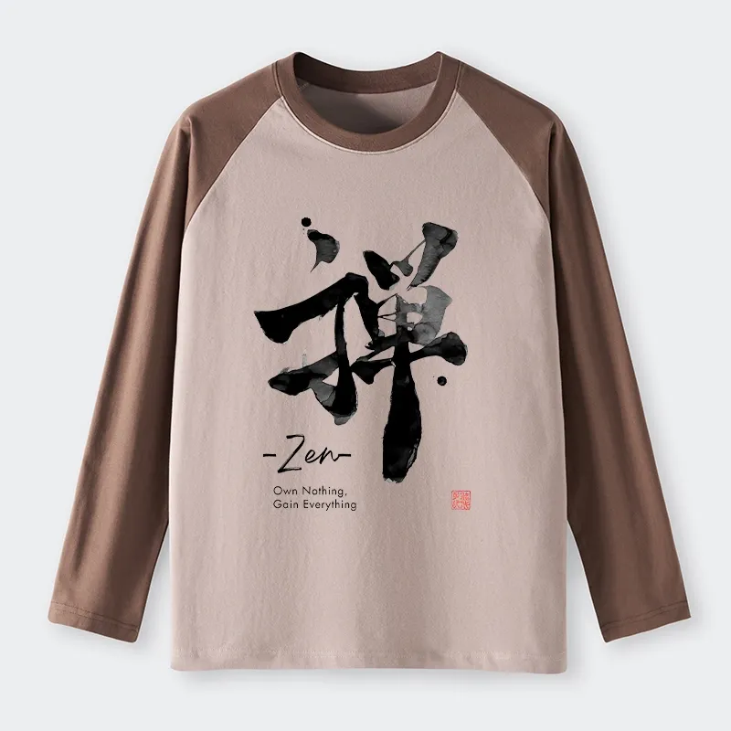 Tokyo-Tiger Zen Texts Raglan Long Sleeve T-shirt