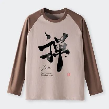Tokyo-Tiger Zen Texts Raglan Long Sleeve T-shirt