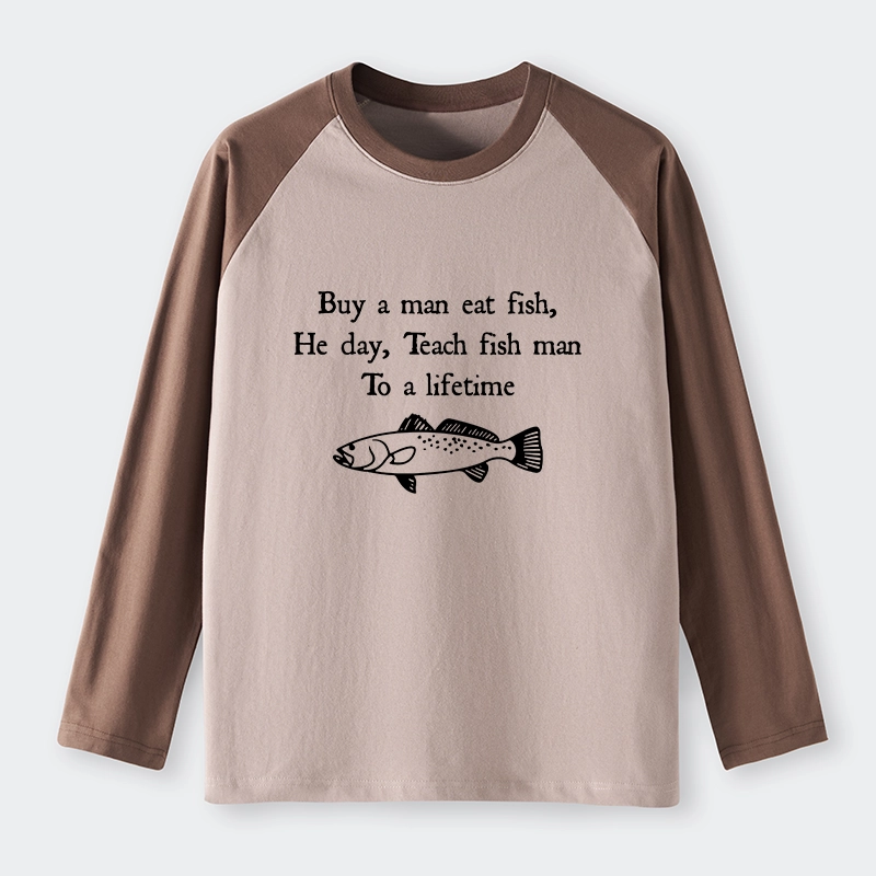 Tokyo-Tiger Man Eat Fish Meme Raglan Long Sleeve T-shirt