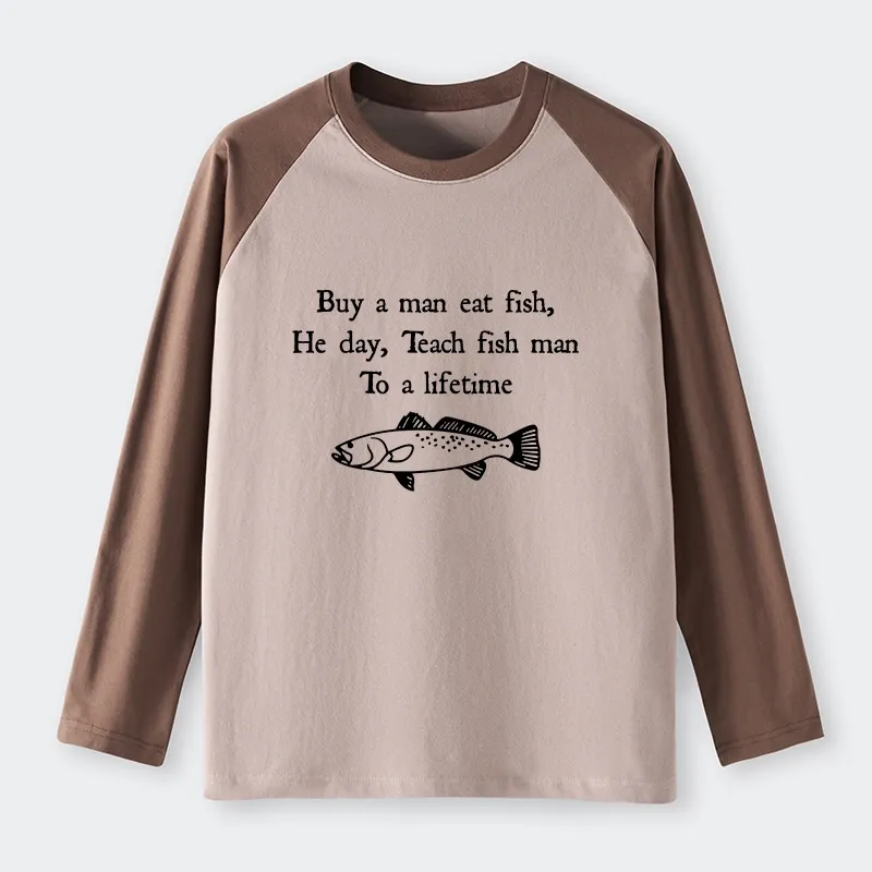 Tokyo-Tiger Man Eat Fish Meme Raglan Long Sleeve T-shirt
