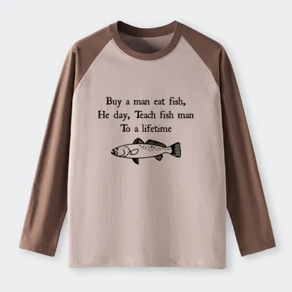 Tokyo-Tiger Man Eat Fish Meme Raglan Long Sleeve T-shirt