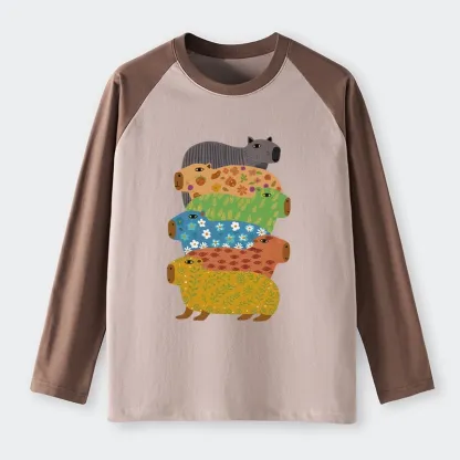 Tokyo-Tiger Colorful Capybaras Raglan Long Sleeve T-shirt