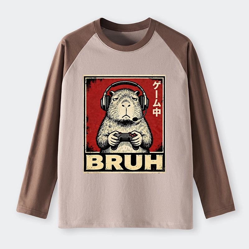 Tokyo-Tiger Funny Capybara Playing Games Raglan Long Sleeve T-shirt