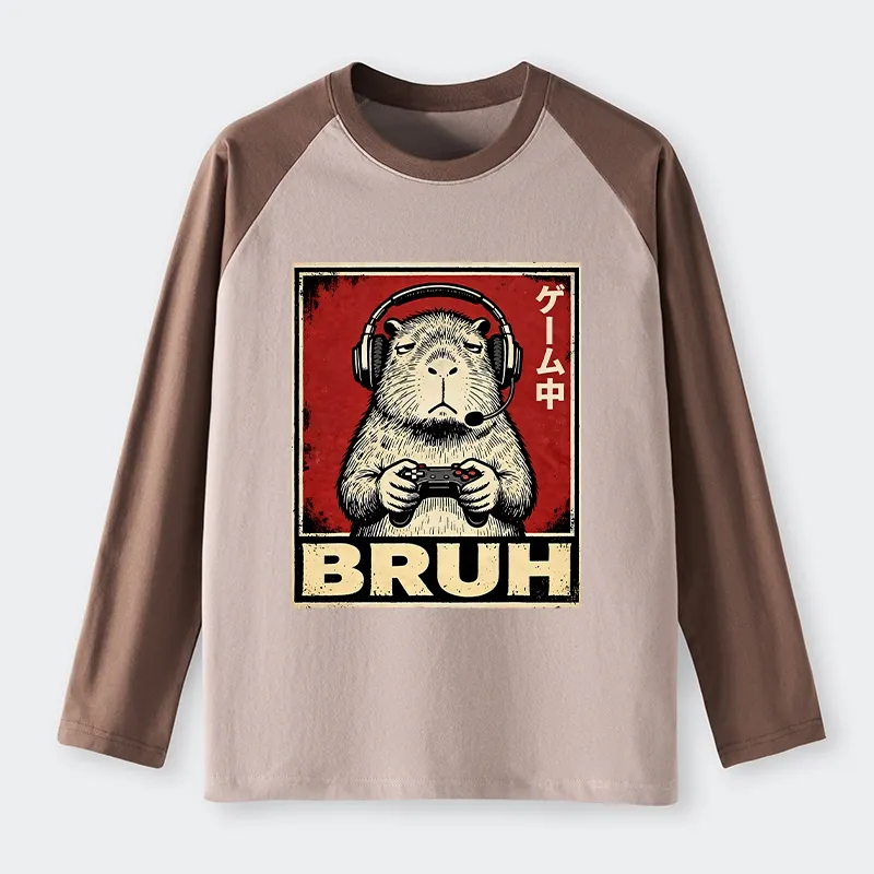 Tokyo-Tiger Funny Capybara Playing Games Raglan Long Sleeve T-shirt