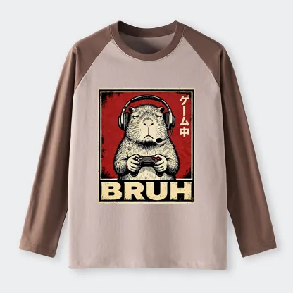 Tokyo-Tiger Funny Capybara Playing Games Raglan Long Sleeve T-shirt