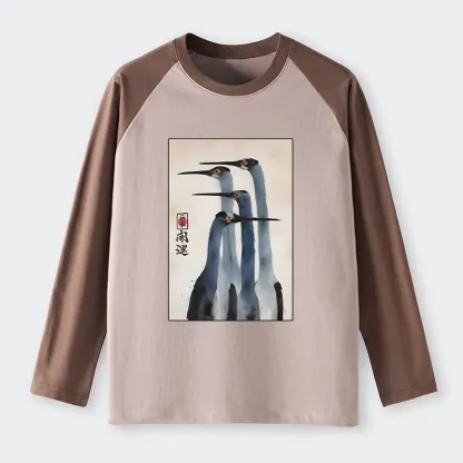 Tokyo-Tiger Retro Sandhill Crane Raglan Long Sleeve T-shirt