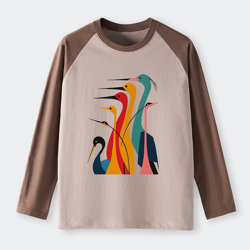 Tokyo-Tiger Various Types Of Cranes Raglan Long Sleeve T-shirt