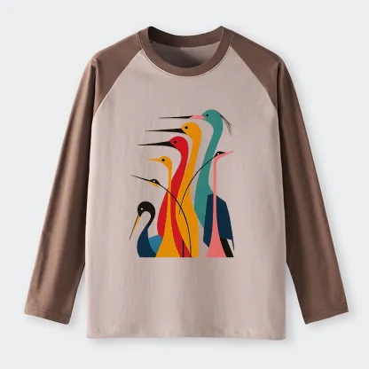 Tokyo-Tiger Various Types Of Cranes Raglan Long Sleeve T-shirt