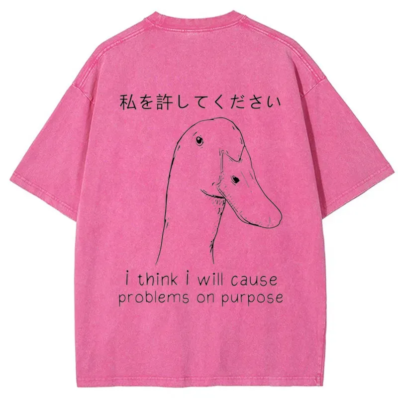 Tokyo-Tiger Stupid Goose Funny Back Washed T-Shirt