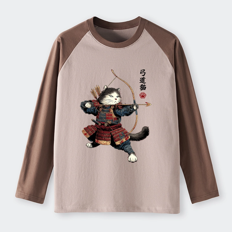Tokyo-Tiger Kyudo Samurai Cat Raglan Long Sleeve T-shirt