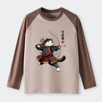 Tokyo-Tiger Kyudo Samurai Cat Raglan Long Sleeve T-shirt