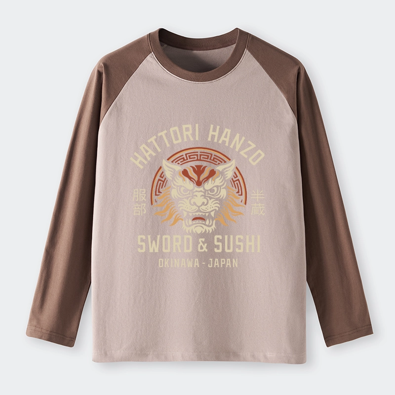 Tokyo-Tiger Hattori Lion Japanese Samurai Raglan Long Sleeve T-shirt