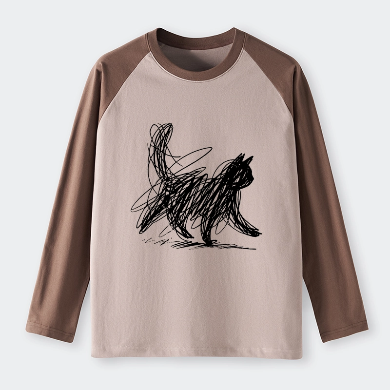 Tokyo-Tiger Minimalist Cat Art Raglan Long Sleeve T-shirt