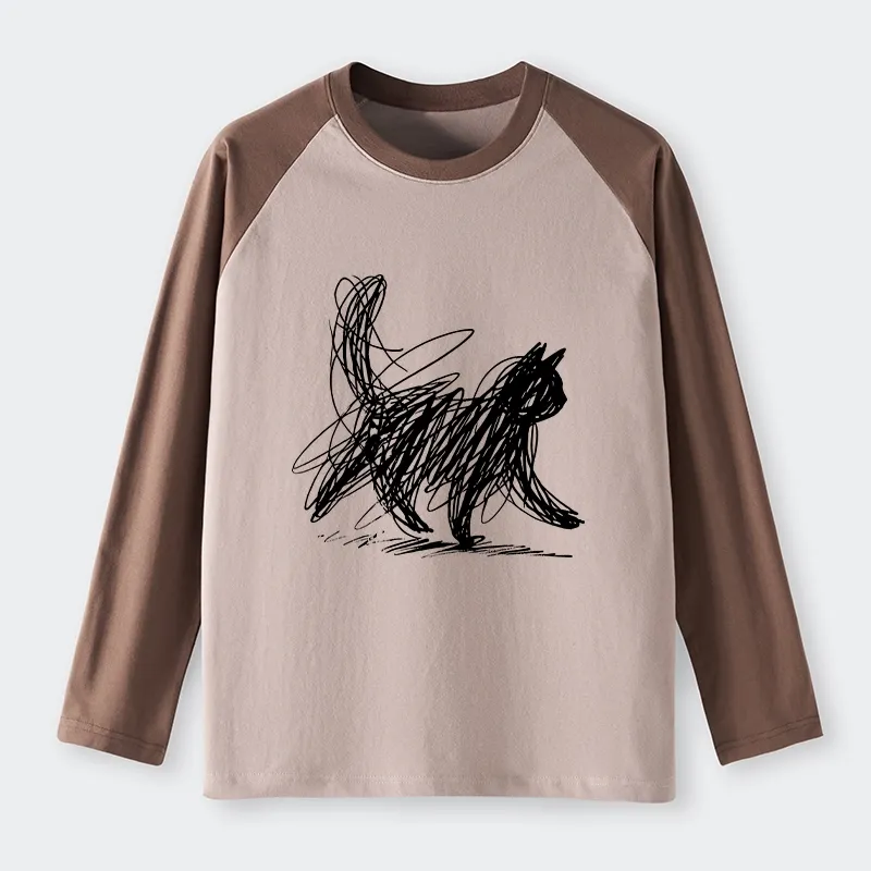 Tokyo-Tiger Minimalist Cat Art Raglan Long Sleeve T-shirt