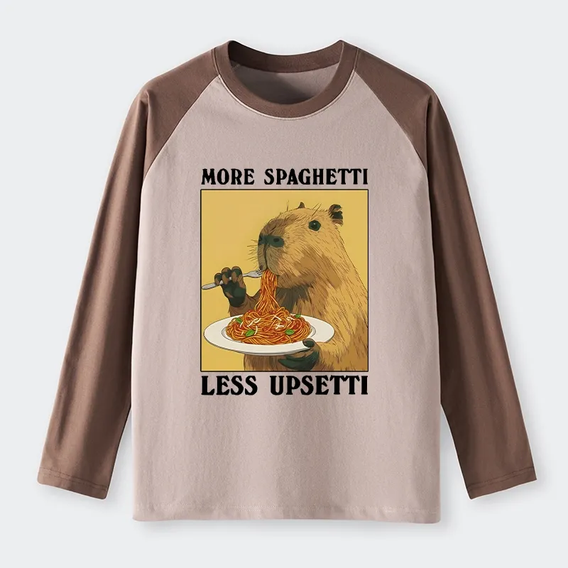 Tokyo-Tiger Capybara Eating Pasta Raglan Long Sleeve T-shirt