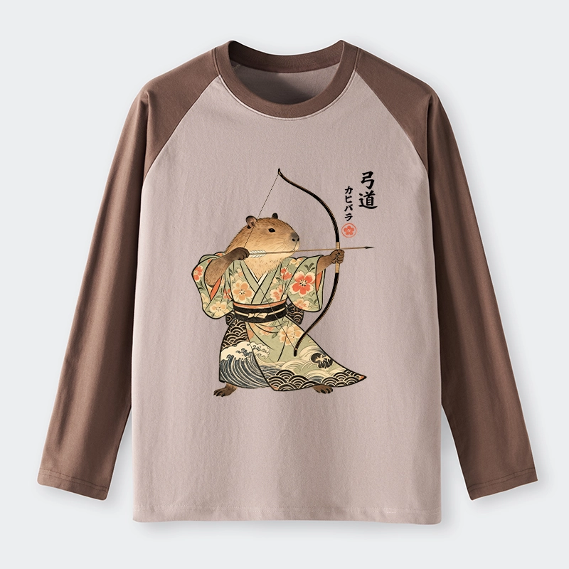 Tokyo-Tiger Capybara Archery Raglan Long Sleeve T-shirt