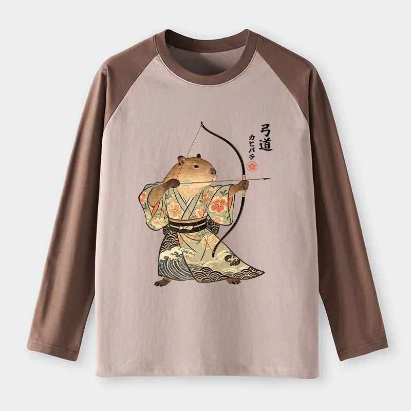 Tokyo-Tiger Capybara Archery Raglan Long Sleeve T-shirt