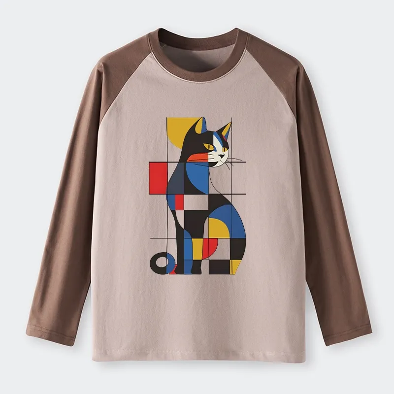 Tokyo-Tiger Mondrian Cat Raglan Long Sleeve T-shirt