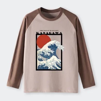 Tokyo-Tiger Minimalist Ukiyo-e Waves Raglan Long Sleeve T-shirt