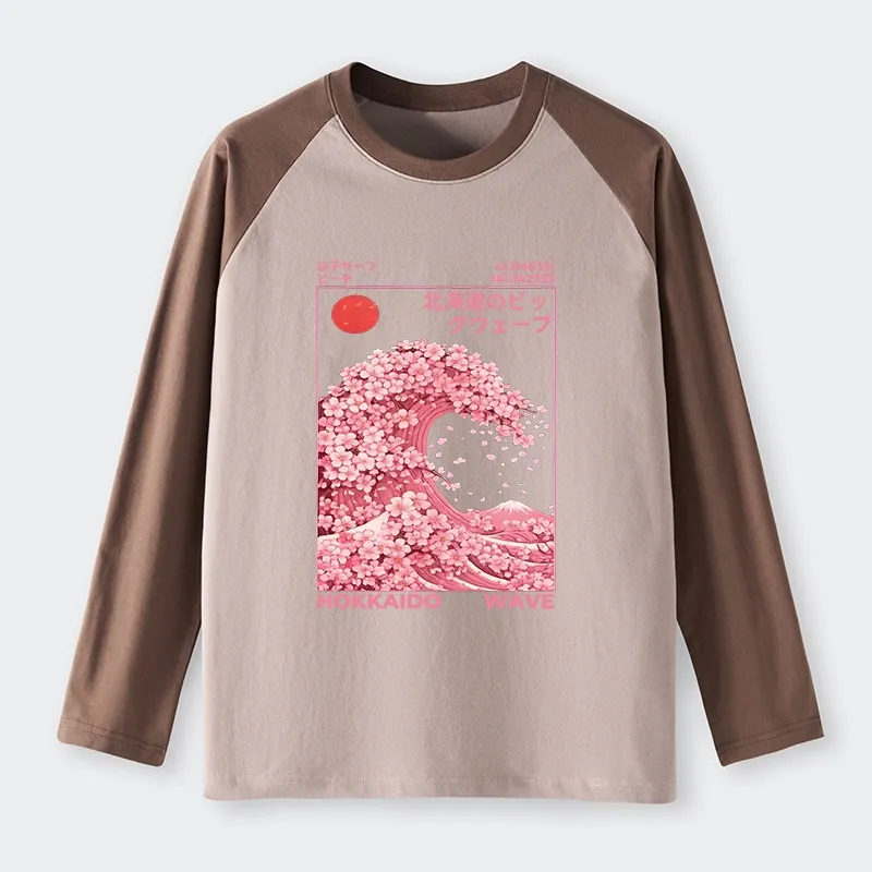 Tokyo-Tiger Sakura Wave Raglan Long Sleeve T-shirt