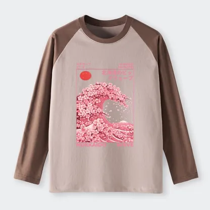 Tokyo-Tiger Sakura Wave Raglan Long Sleeve T-shirt