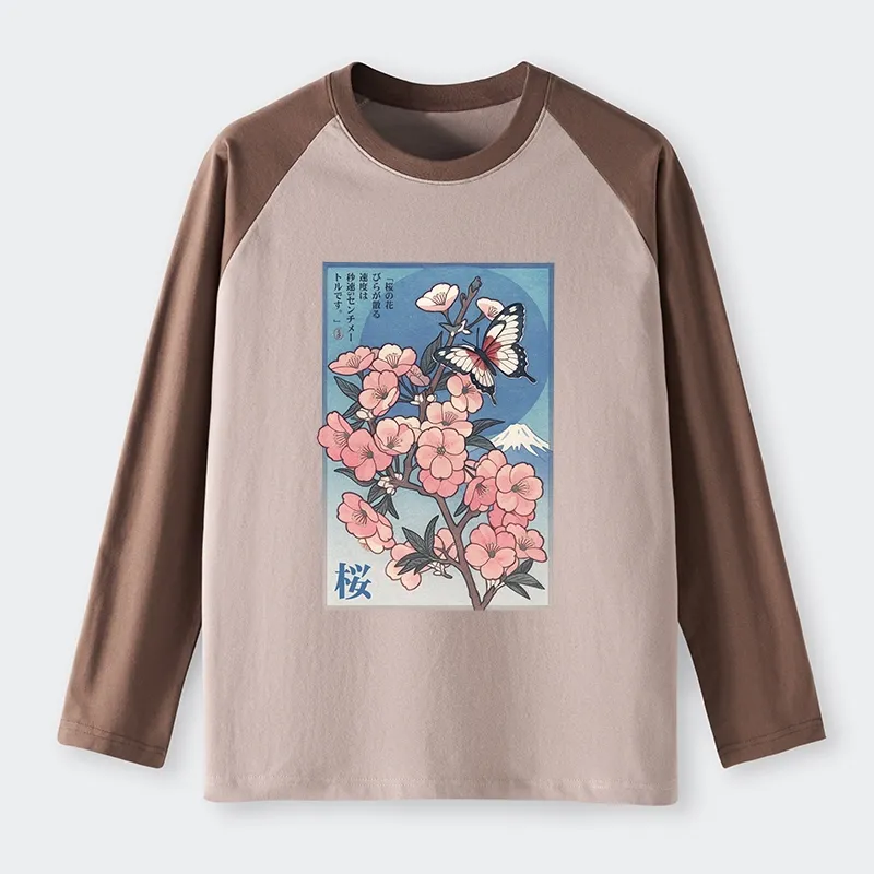 Tokyo-Tiger Ukiyoe Japanese Cherry blossoms Poster Raglan Long Sleeve T-shirt