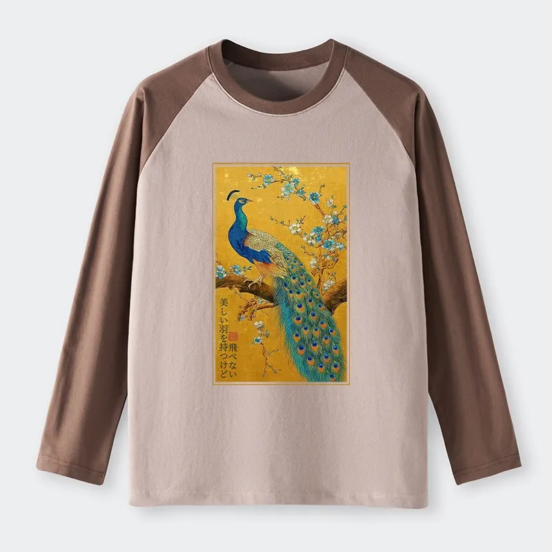 Tokyo-Tiger The Peacock's Silent Elegance Raglan Long Sleeve T-shirt